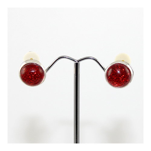 Glitter - Silver Framed Round Clip-on Earrings - Red