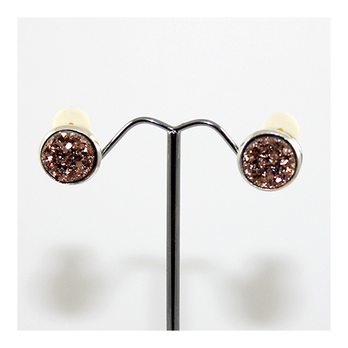 Druzy - Silver Framed Round Clip-on Earrings - Rose Gold
