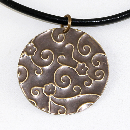 Etched Natural Brass Pendant - Daisy Swirl