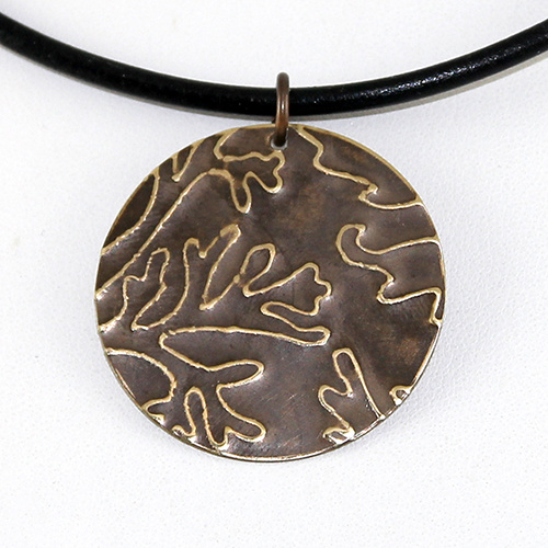 Etched Natural Brass Pendant - Forest Foilage