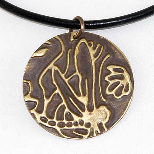 Embossed Natural Brass Pendant - Dragonfly