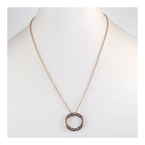 Rose Gold Circle Pendant on Rose Gold Plate Chain - Swarovski© Crystal 