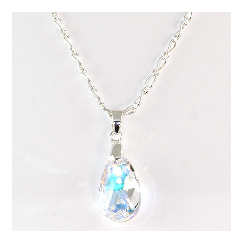 Pear Pendant on Silver Plate Chain - Swarovski© Crystal - Crystal AB