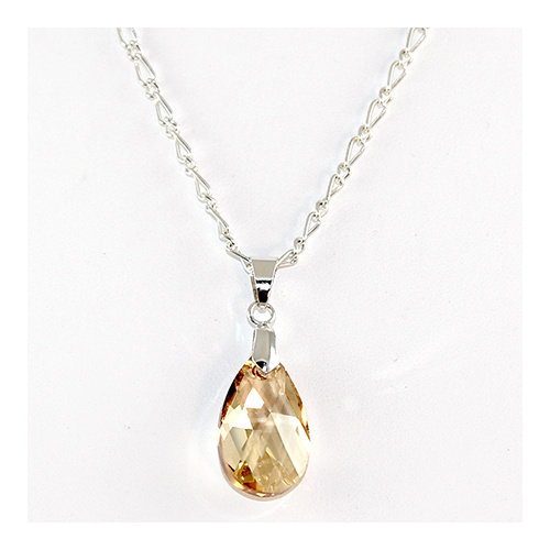 Pear Pendant on Silver Plate Chain - Swarovski© Crystal - Golden Shadow