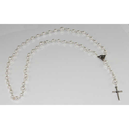 Pearl Rosary Beads with 25mm Crucifix - Swarovski© Crystal and Antique Silver Plated