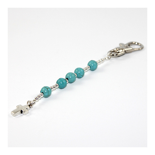 Rosary Drop Keyring - Turquoise & Silver