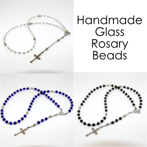Rosary Beads - Glass and Antique Silver with 30mm Crucifix