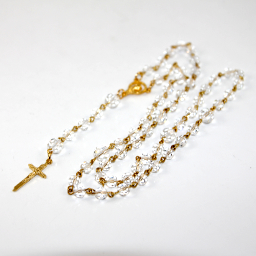 Crystal Rosary Beads with 25mm Gold Gilt Crucifix - Crystal and Gold Plated