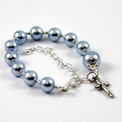 Baptism or Christening  Bracelet - Swarovski© Pearls - Blue