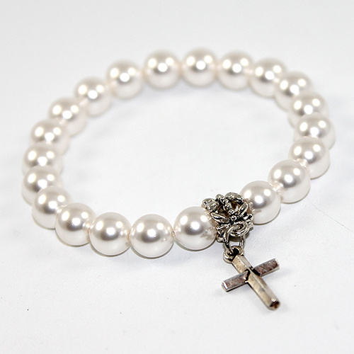 Classic Cross Pearl Bracelet with choice of Swarovski© Crystal Pearl Colour