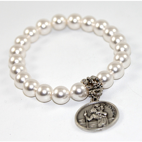 St Christopher Pearl Bracelet with choice of Swarovski© Crystal Pearl Colour
