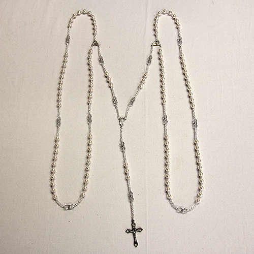 Wedding Lazo (lasso) Rosary Beads  - Crystal and Pearl - Silver Plated