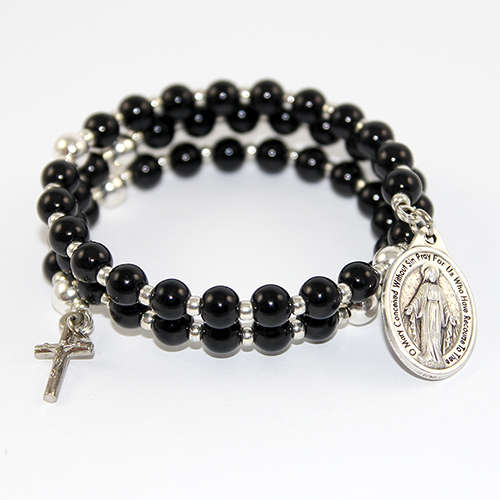 Rosary Bead Wrap Bracelet - Black