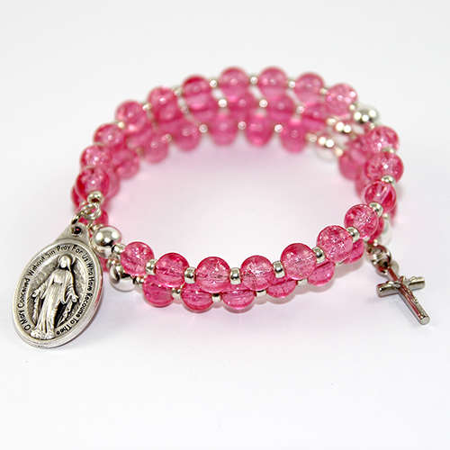 Rosary Bead Wrap Bracelet - Pink