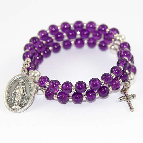 Rosary Bead Wrap Bracelet - Purple