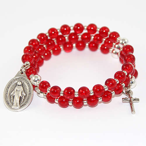 Rosary Bead Wrap Bracelet - Red