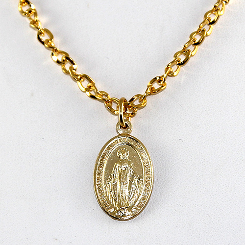 Miraculous Mary Gold Plate Pendant on Chain or Leather