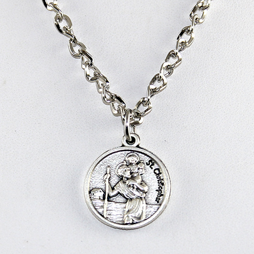 St Christopher Round Pendant on Chain or Leather