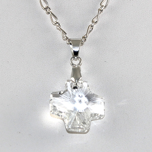 Square Cross Pendant on Silver Filagree Chain - Swarovski© Crystal
