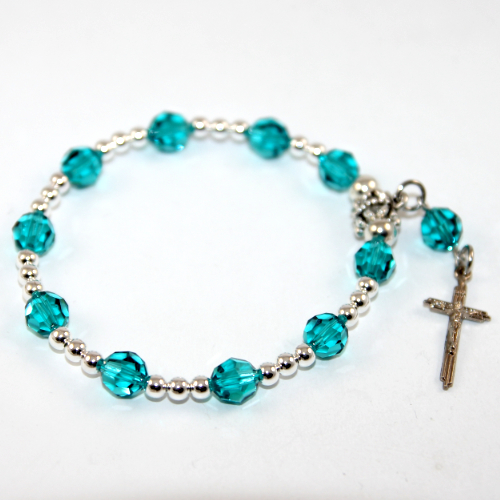 One Decade Rosary Bracelet - Swarovski© Crystal - Blue Zircon 