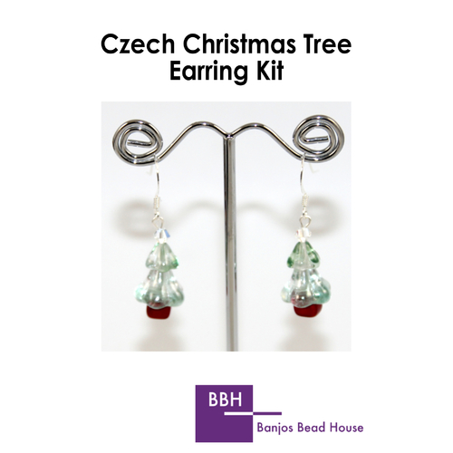 Earring Kit - Czech Christmas Tree - Crystal Green - Silver Findings