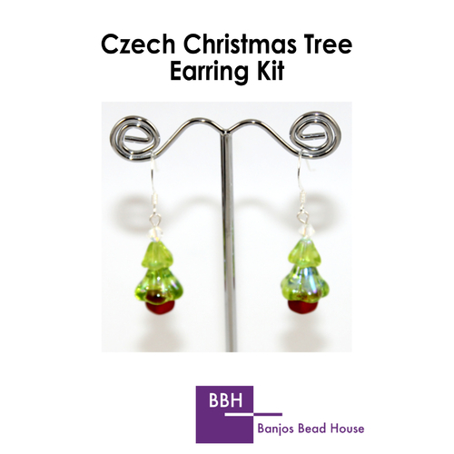 Earring Kit - Czech Christmas Tree - Olivine AB - Silver Findings