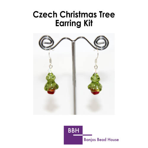 Earring Kit - Czech Christmas Tree - Olivine - Silver Findings