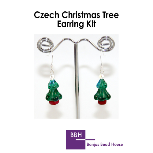 Earring Kit - Czech Christmas Tree - Teal AB- Silver Findings