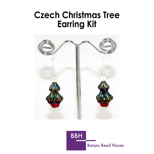 Earring Kit - Czech Christmas Tree - Green Iris - Silver Findings