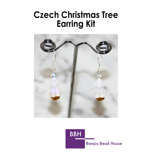 Earring Kit - Czech Christmas Tree - Crystal Matte AB - Silver Findings