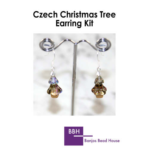 Earring Kit - Czech Christmas Tree - Crystal Aurum - Silver Findings