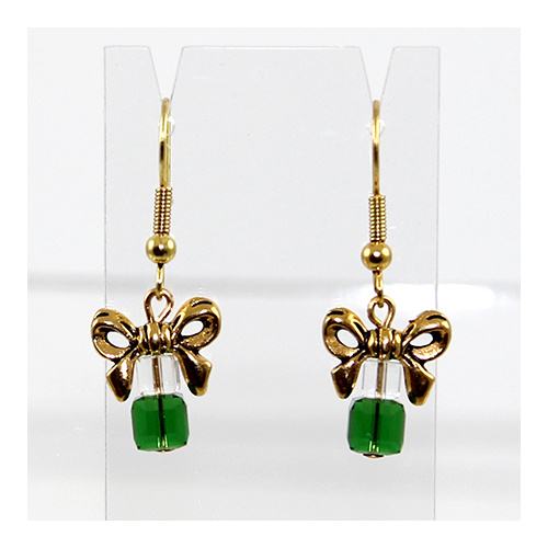 Present Earrings - Crystal & Dark Moss Green - Gold Findings