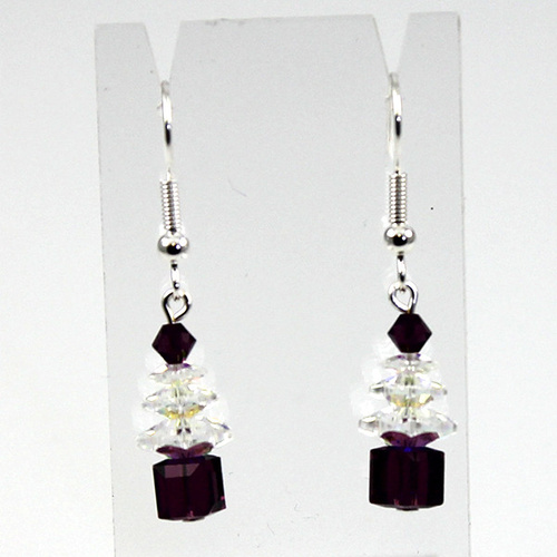 Crystal Christmas Tree Earrings - Crystal AB & Amethyst