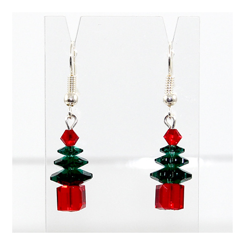 Crystal Christmas Tree Earrings - Emerald & Light Siam