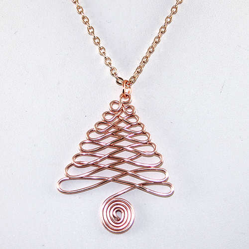 Wired Christmas Tree Pendant on Chain - Rose Gold