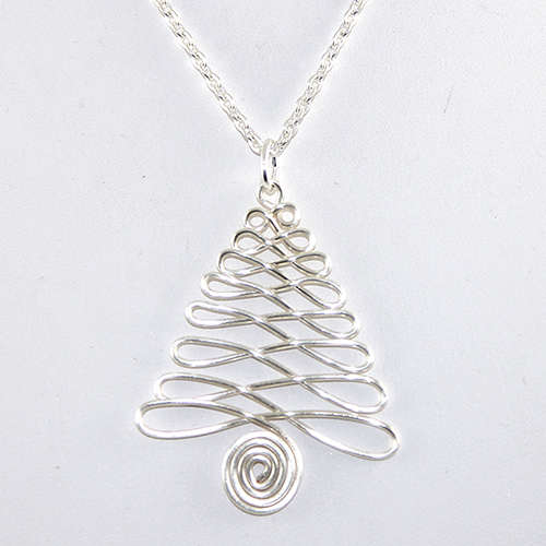 Wired Christmas Tree Pendant on Chain - Silver