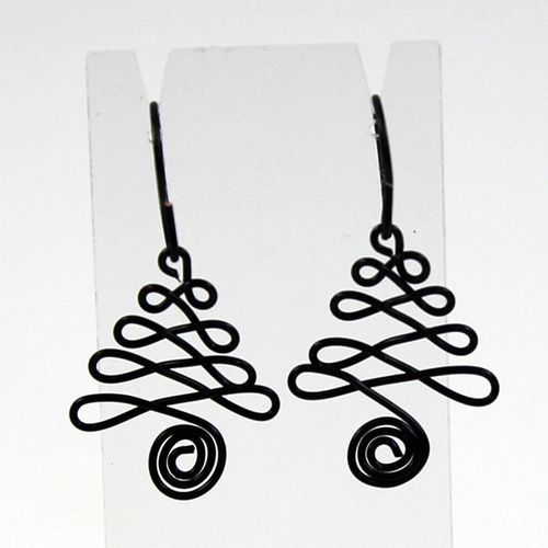 Wire Christmas Tree Earrings - Black