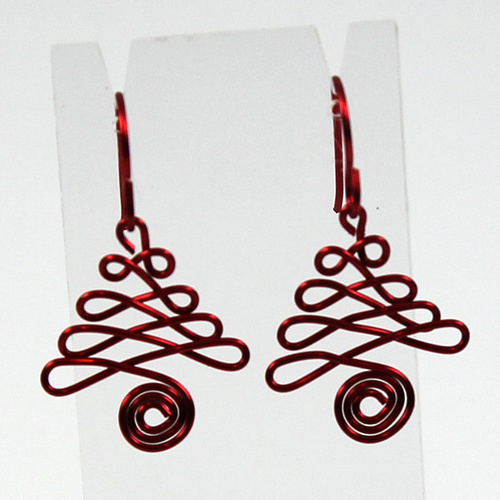 Wired Christmas Tree Earrings - Red