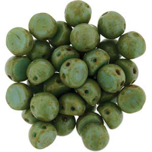 7mm Cabochon 2 Hole - Opaque Luster Turquoise Picasso - CAB07-T63130