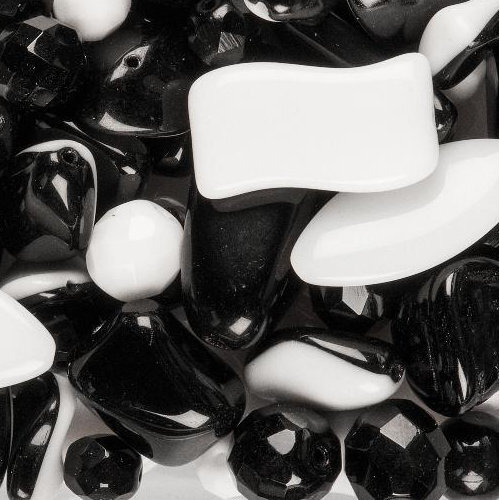 Czech Glass Bead Mixes Black & White Harlequine