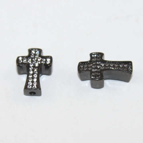 Pack of 2 - Rhinestone Cross Bead - Gunmetal