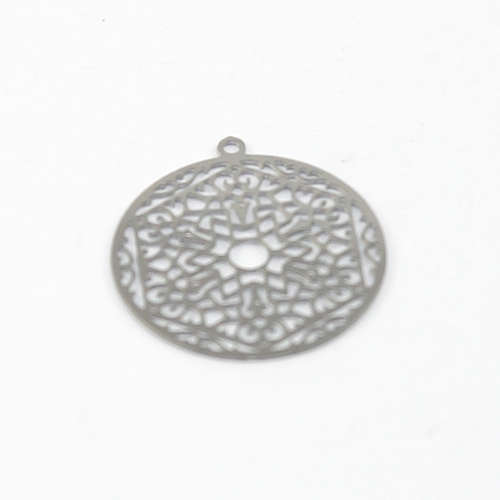  Pack of 4 - 22mm Round Mandala Pendant - Antique Silver Plated
