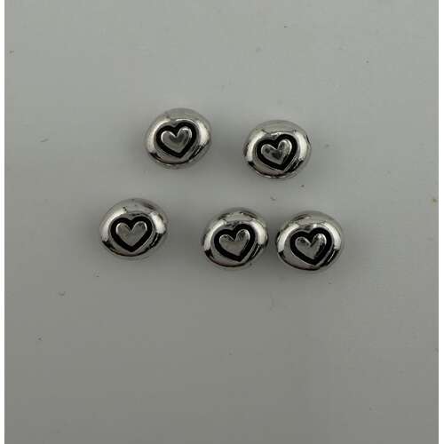 Pack of 5 - Heart Bead  - Antique Rhodium
