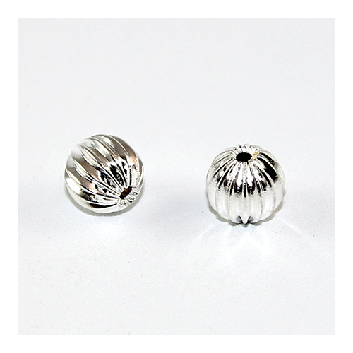 *Pack of 7 -  8mm Round Corrugated Bead - Silver