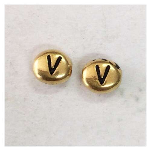 Pack of 2 - Alphabet Beads Letter V - Antique Gold