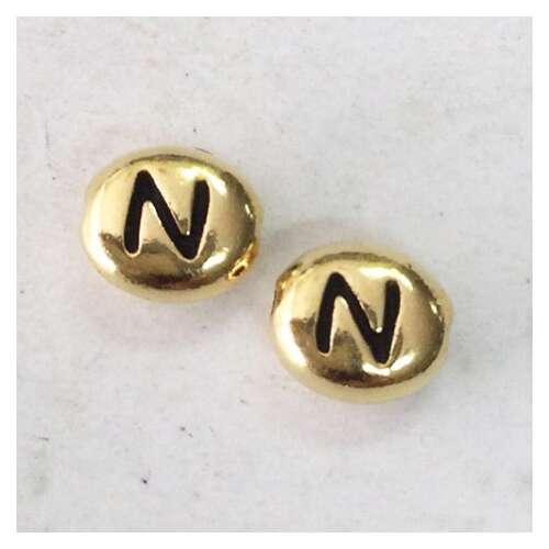 Pack of 2 - Alphabet Beads Letter N - Antique Gold