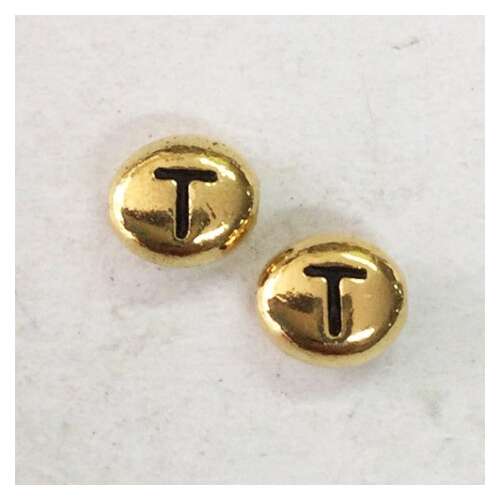 Pack of 2 - Alphabet Beads Letter T - Antique Gold
