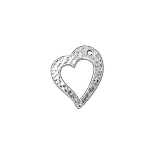 Pack of 2 - Hammertone Heart - Bright Rhodium