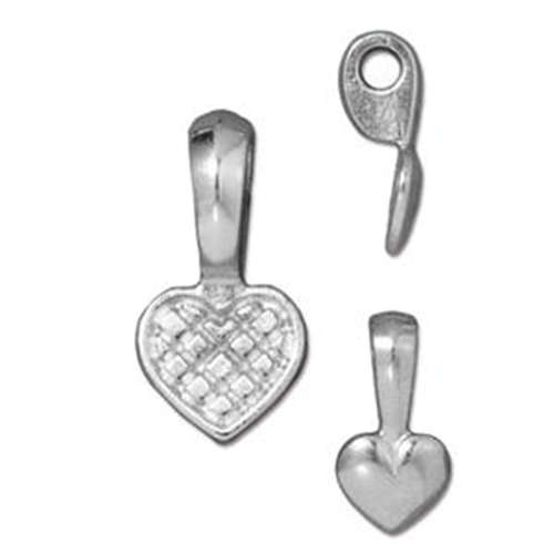 Pack of 4 - Bail with Heart Glue Pad - Bright Rhodium