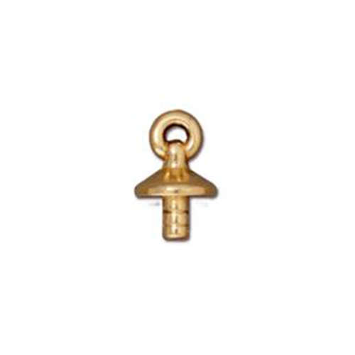 Pack of 2 - Basic Bead Cap with Loop - Glue In - Bright Gold